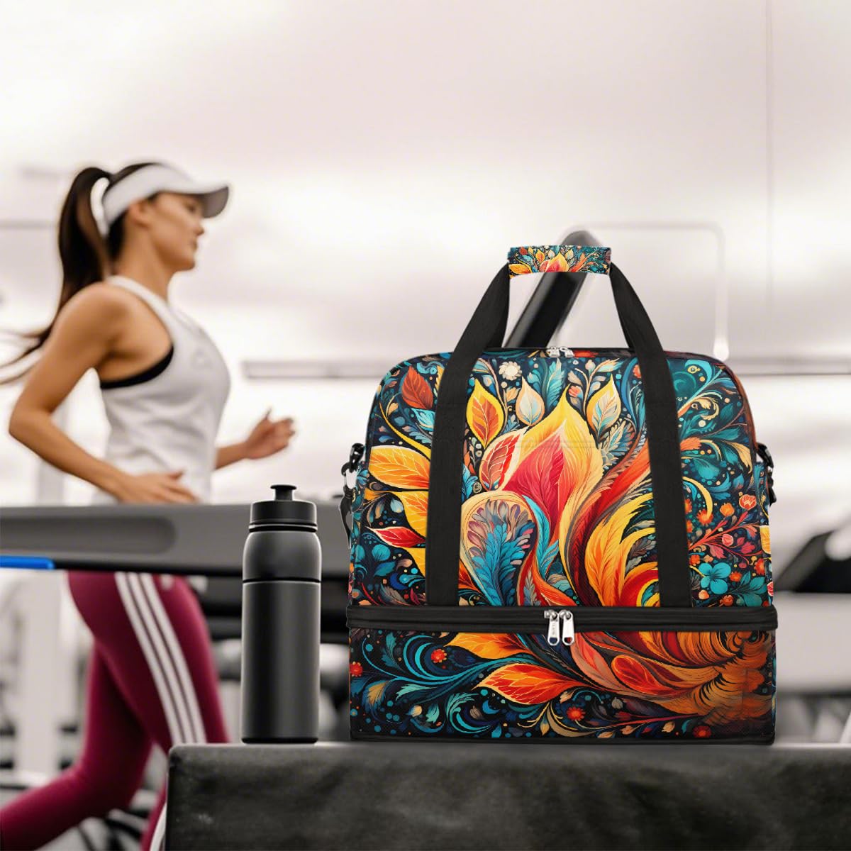 Borsone da viaggio pieghevole con motivo cachemire floreale bohémien, borsa da palestra espandibile con scomparto per scarpe, borsa da weekend di grande capacità, borsa da viaggio, sport, viaggi