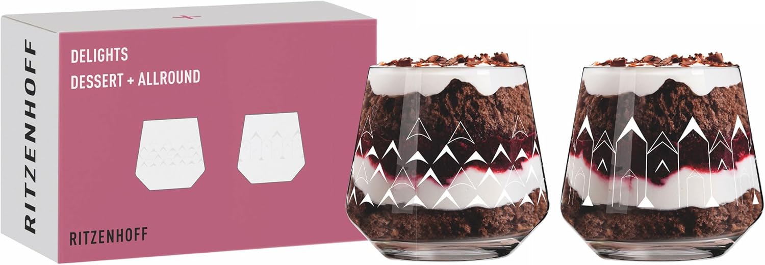RITZENHOFF 6121001 Dessert Glass Set of 2 420 ml - Delights Series - Dessert Cups, Illustration White - Made in Germany