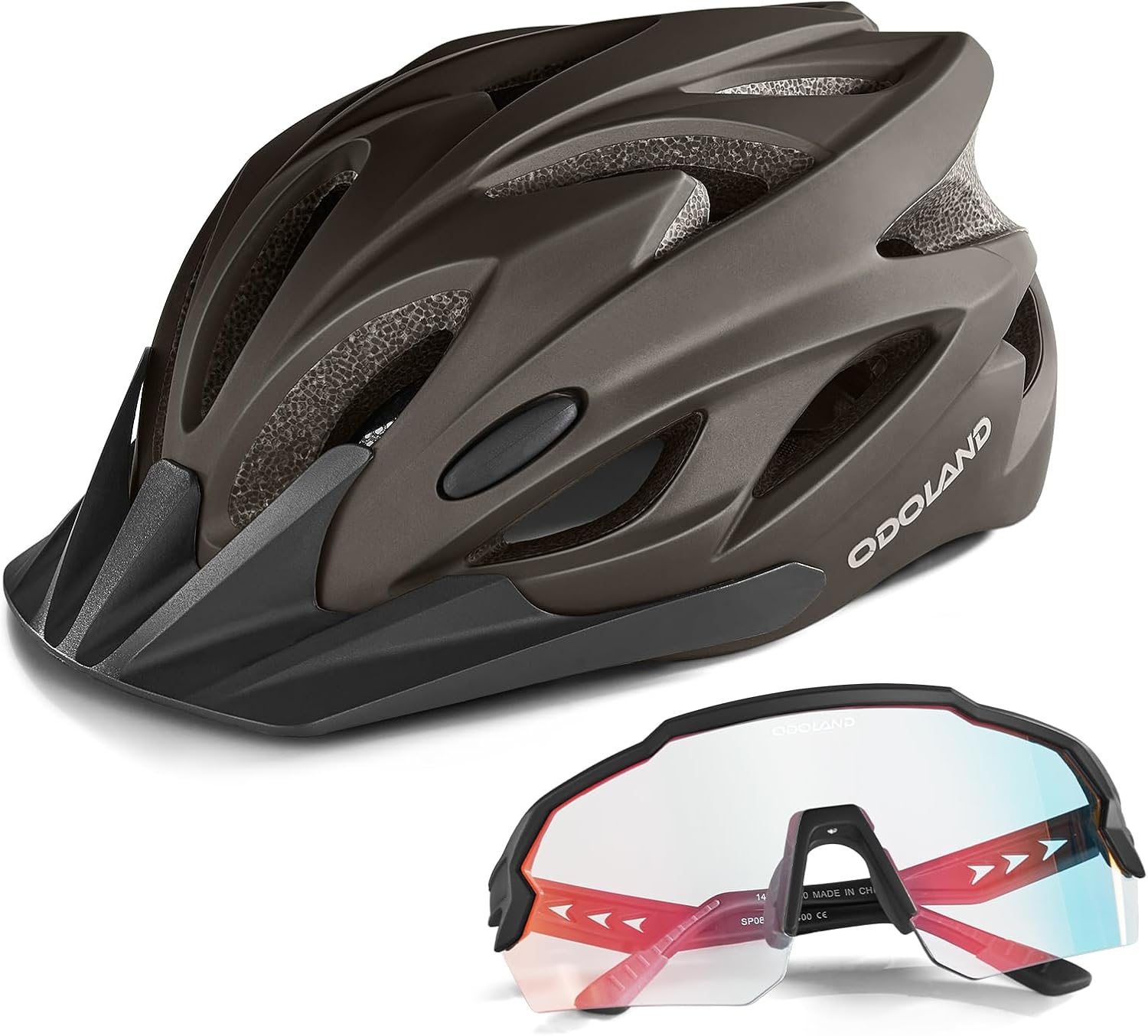 Odoland Adult Bike Helmet and Cycling Sunglasses Set for Men & Women, Safety Certified Bicycle Helmet with UV Protection Glasses for Mountain, Skating, Road, City Commuting & Outdoor Riding