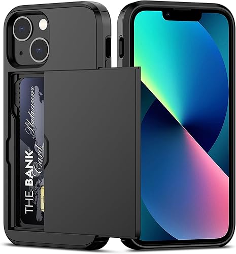 Nvollnoe Funda para iPhone 13 Mini con tarjetero resistente de protección de doble capa a prueba de golpes con ranura para tarjeta oculta delgada