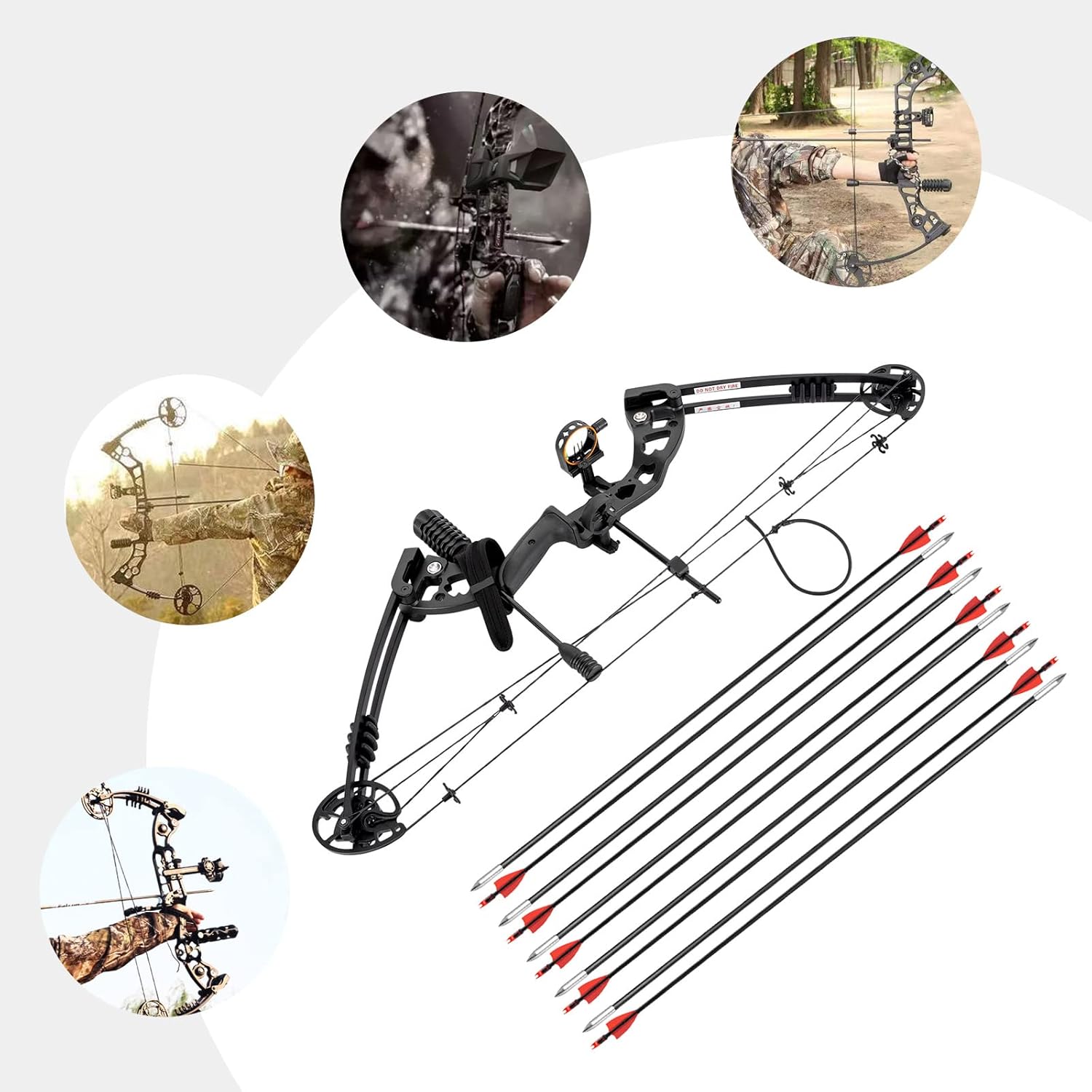 Right Hand Compound Bow Hunting Archery Set for Adults 24-29.5" Draw 30-55lbs w/ 3-Pin Lighted Sight, Quiver, Stabilizer & 12 Arrows
