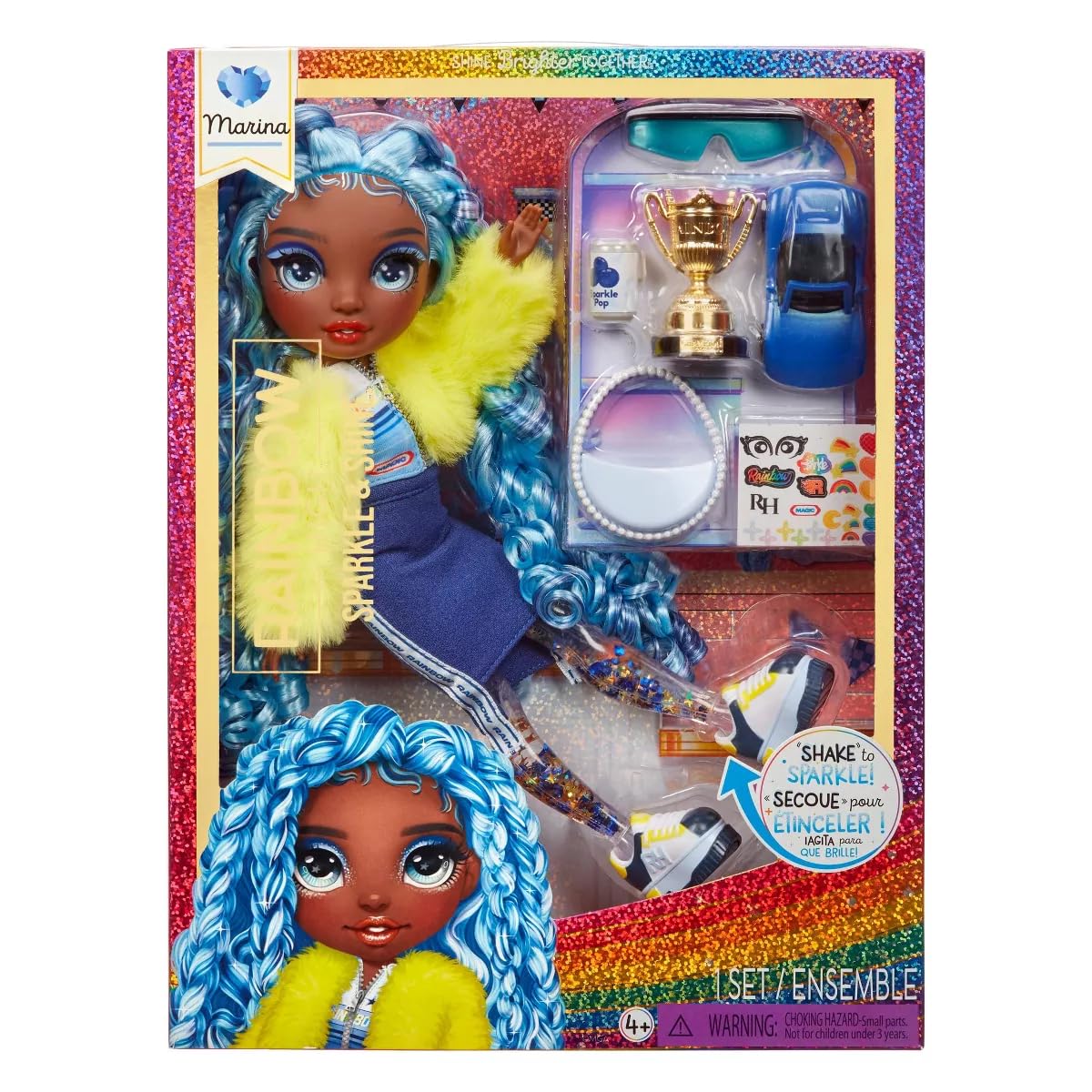 RAINBOW HIGH Sparkle and Shine - Marina (Azul) - Muñeca de Moda de 28 cm con Destellos Líquidos en Las Piernas, Agítalas para Verlas Brillar, Ideal para Niños y Niñas de 4 a 12 Años