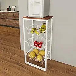 Fruteira De Chão Para Cozinha Branco Suporte Para Bebedouro Cesto Removível (MDF AMADEIRADO)