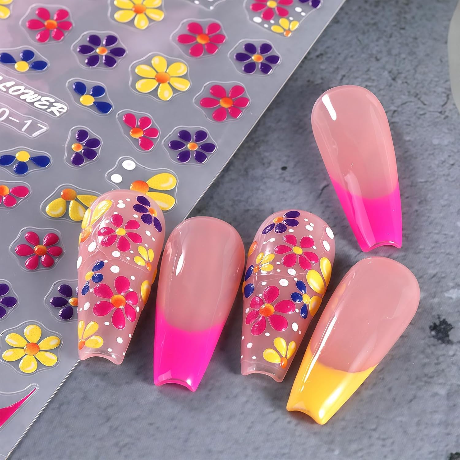 Orbica Mini Flower Nail Art Stickers - 30 Stickers Colorful Daisy Self-Adhesive Embossing Stickers for Nail Extension and DIY Embellishments (Colourful) 3