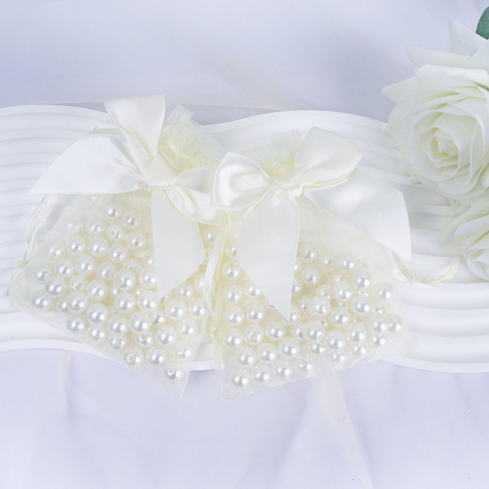 Esdallina 40 PCS 3.6"x4.7"(9x12cm) Premium Sheer Organza Bags Beige Wedding Favor Bags Jewelry Gift Bags for Party Christmas Festival