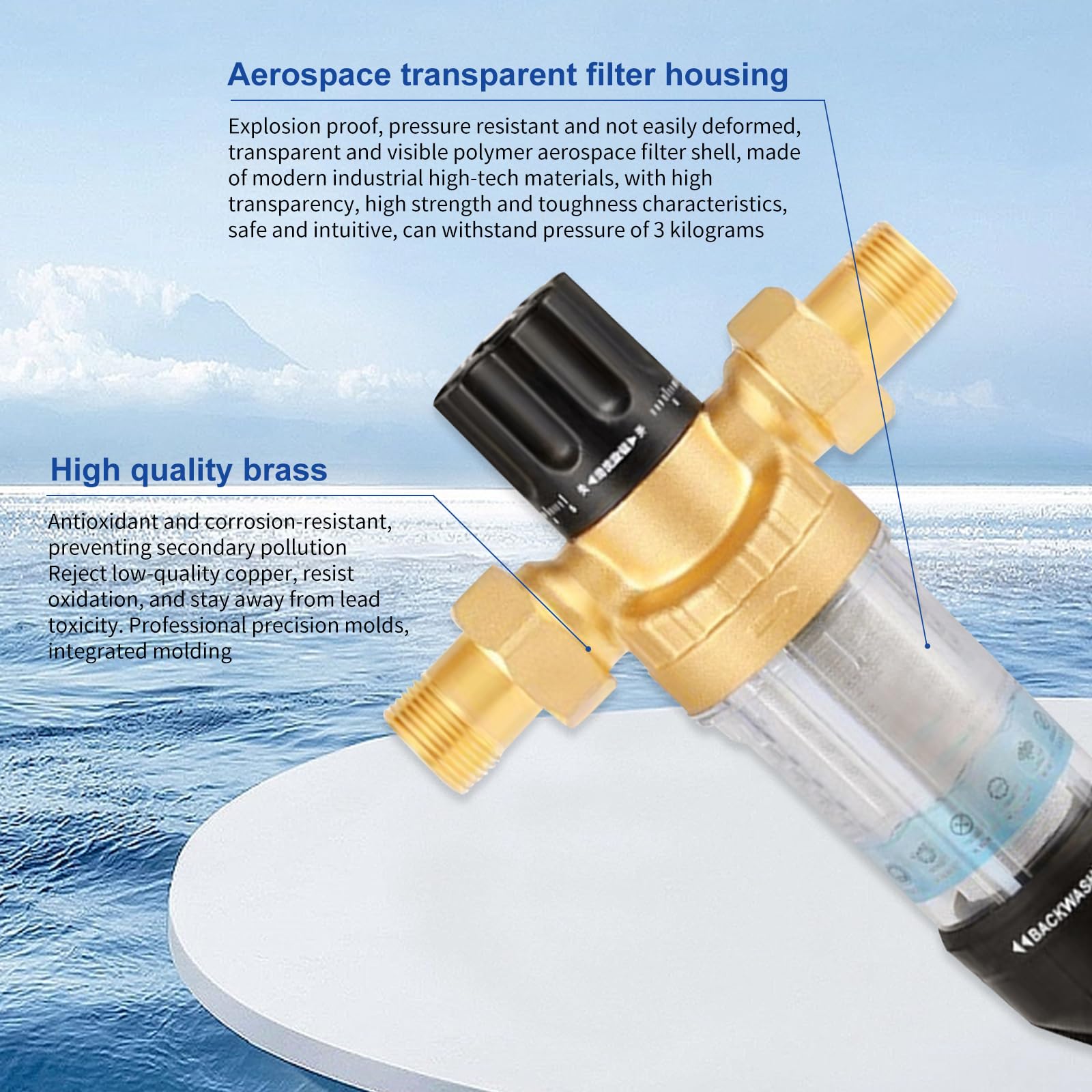 Filtre à eau Spin Down - Préfiltre à eau - Préfiltre à eau réutilisable - Filtre à sédiments - Tuyau d'eau de puits (3/4" + raccord flexible)