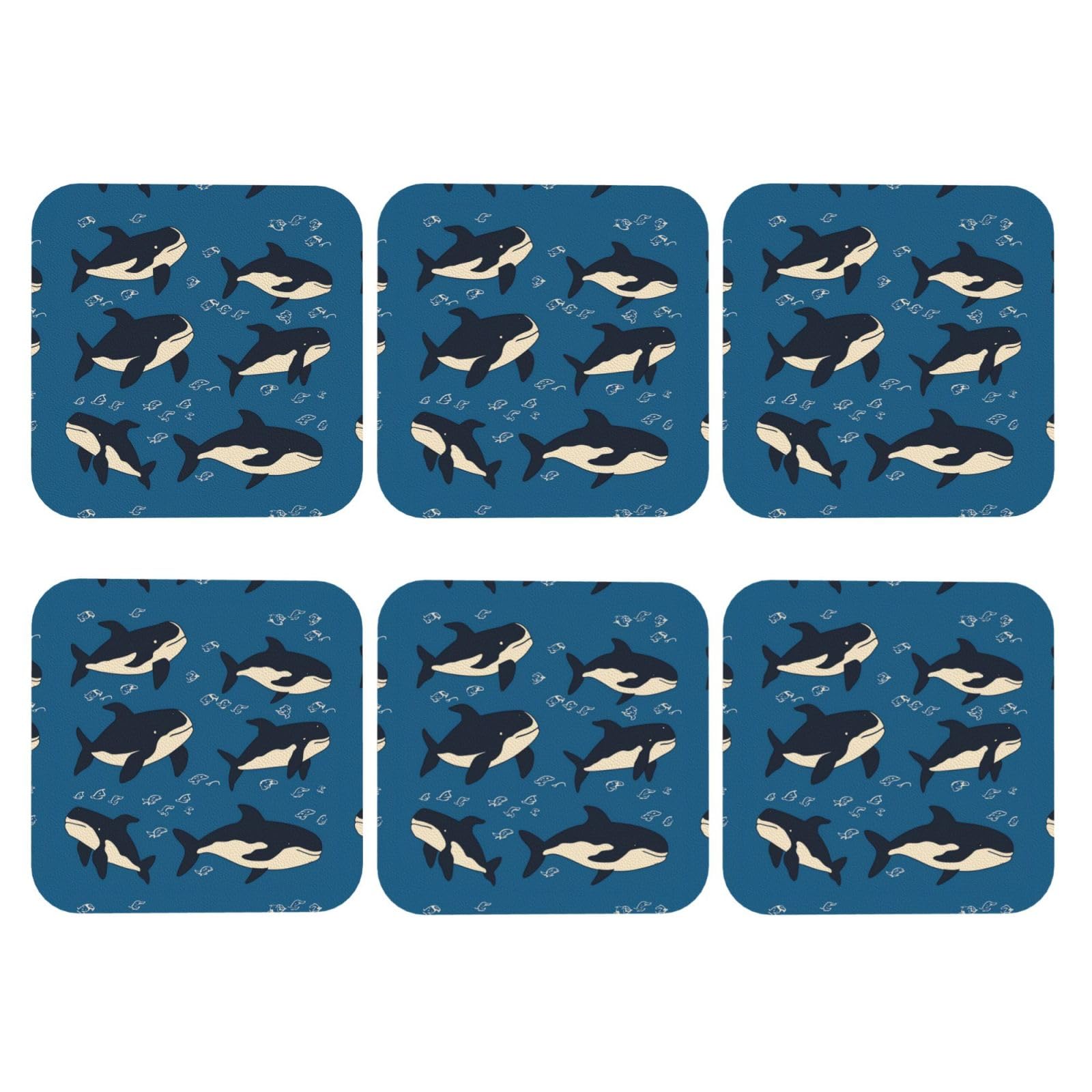6pcs Leather Coasters for Drinks, Whale Drink Coasters for Tabletop Protection, 4" Cup Coasters for Coffee Table Decor, Non-Slip Drinking Cup Mat for Hot Or Cold Drink