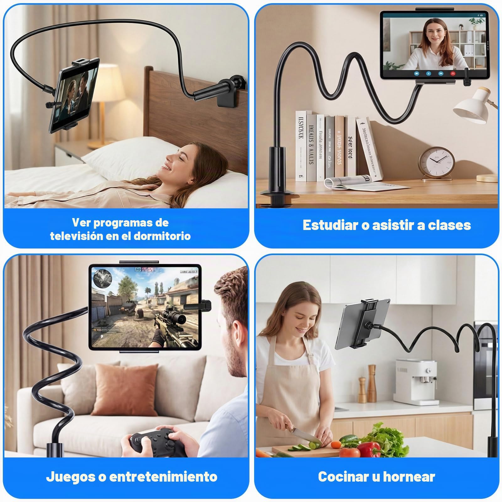 Soporte de Cuello de Cisne con Control Remoto Kindle | Soporte Ajustable para Tableta para Leer en la Cama, Soporte Movil para Kindle Accesorios/iPad/teléfono 5 a 12,9 Pulgadas