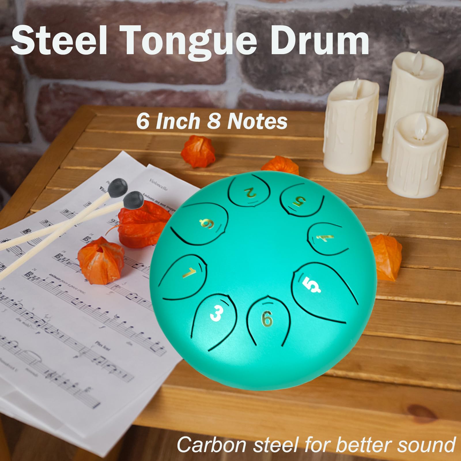 Mini Steel Tongue Drum, 6 Pollici 8 Toni Tamburo in Acciaio Handpan Drum Strumenti a Percussioni Musicali con Bacchette per Bambini Adulti Principianti