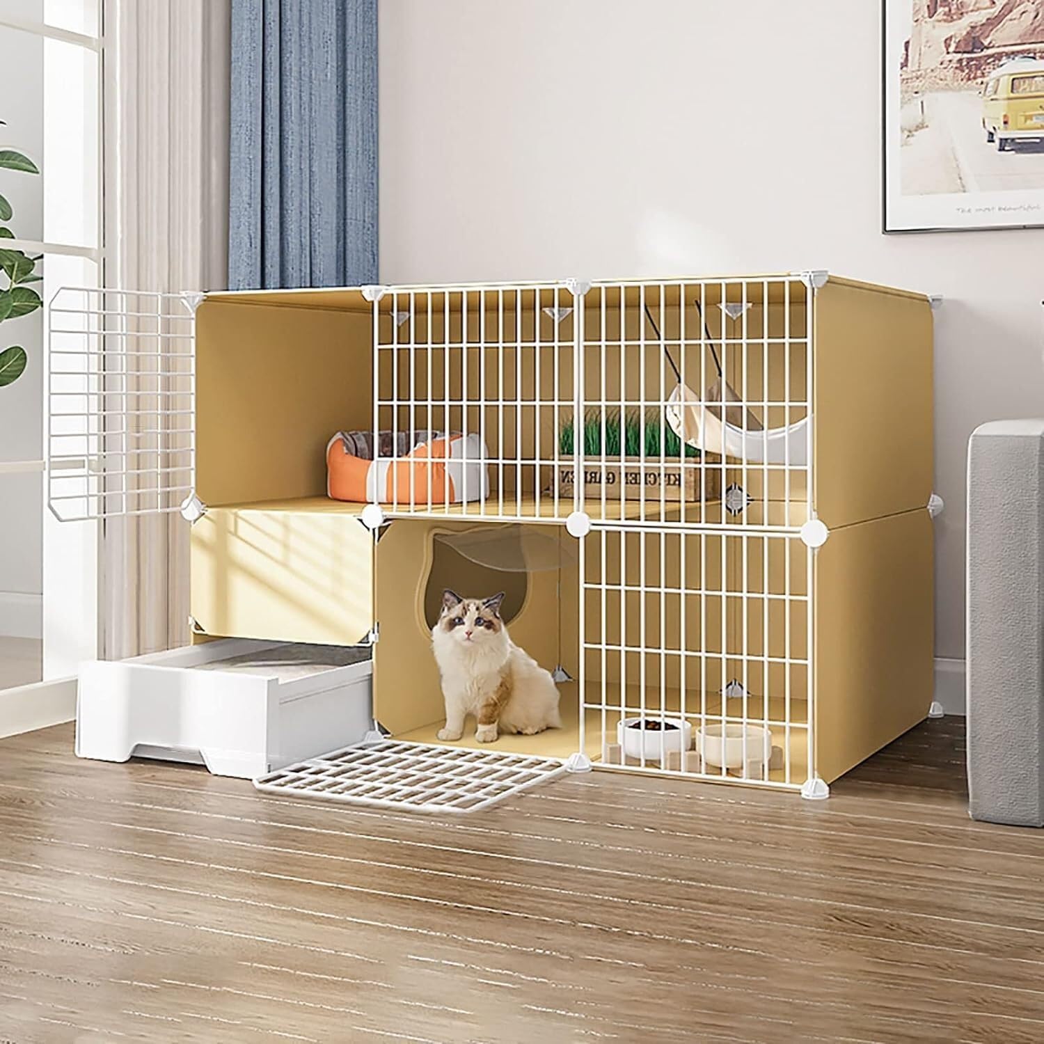 asdchZen Cat House Cat Crate,Cat Cage Indoor Pet Playpen With Litter Box Diy Cat Enclosure For Small Animal Detachable For Cat And Small Animals,111X49X73Cm