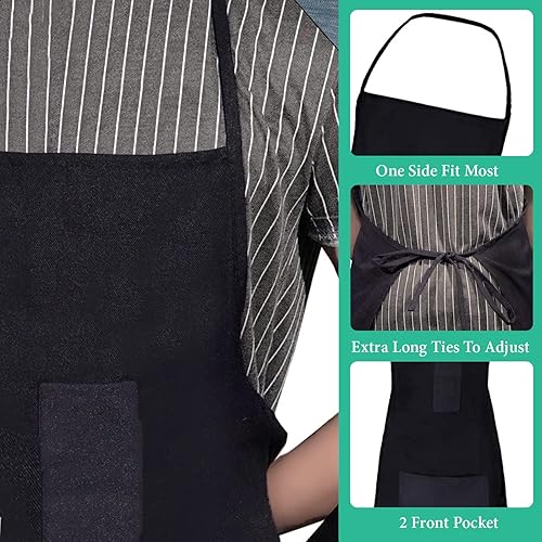 Miniatura 6 de Apron Waterdrop Resistant with Pockets Cooking Kitchen Aprons for Women Men Chef, Black