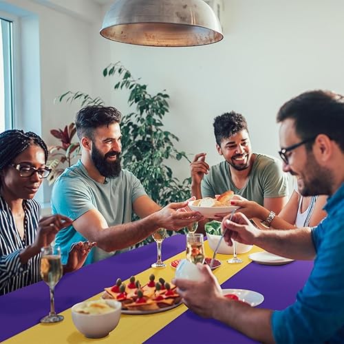 Miniatura 5 de Paquete de 24 manteles desechables color morado para mesa rectangular y camino de mesa de satén, manteles morados para fiestas y camino de mesa