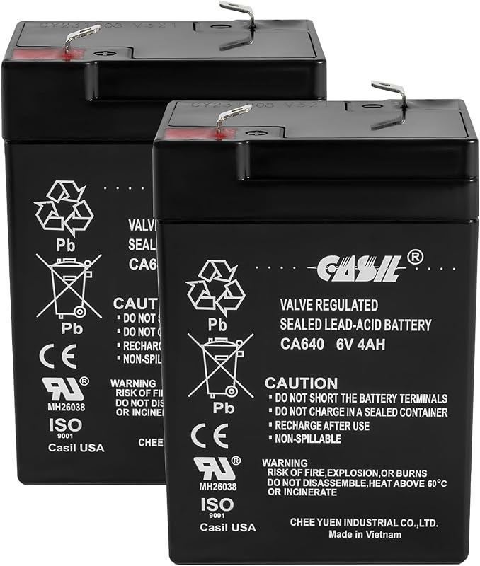 Bateria recarregável AGM Casil 6 V 4 Ah para alarmes e sistemas de segurança – Pacote com 2
