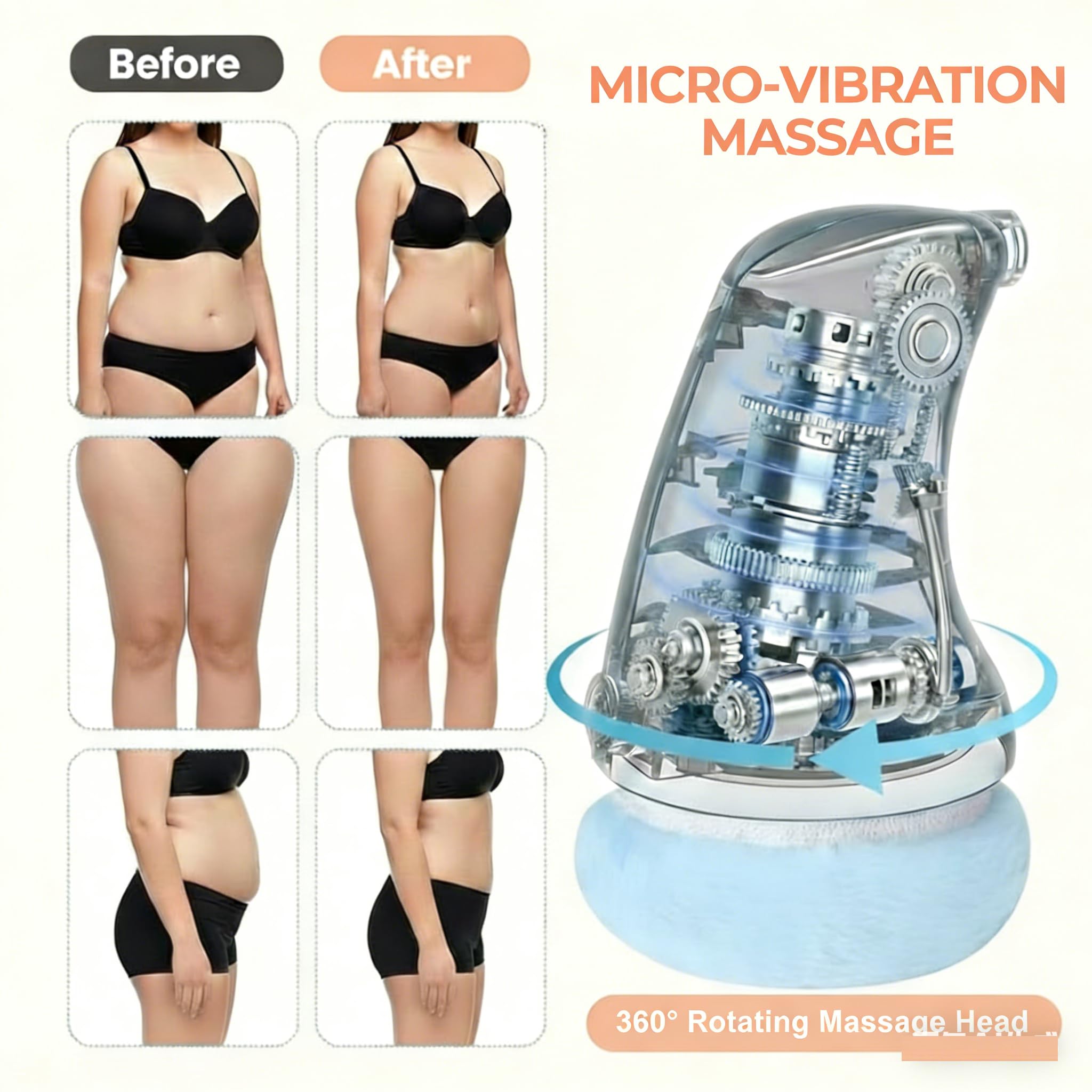 Masseur Anti Cellulite Electrique, Vibra pro Cellulite Massage avec 6 Coussinets Lavables pour Soulever, Raffermir et Lisser la Peau