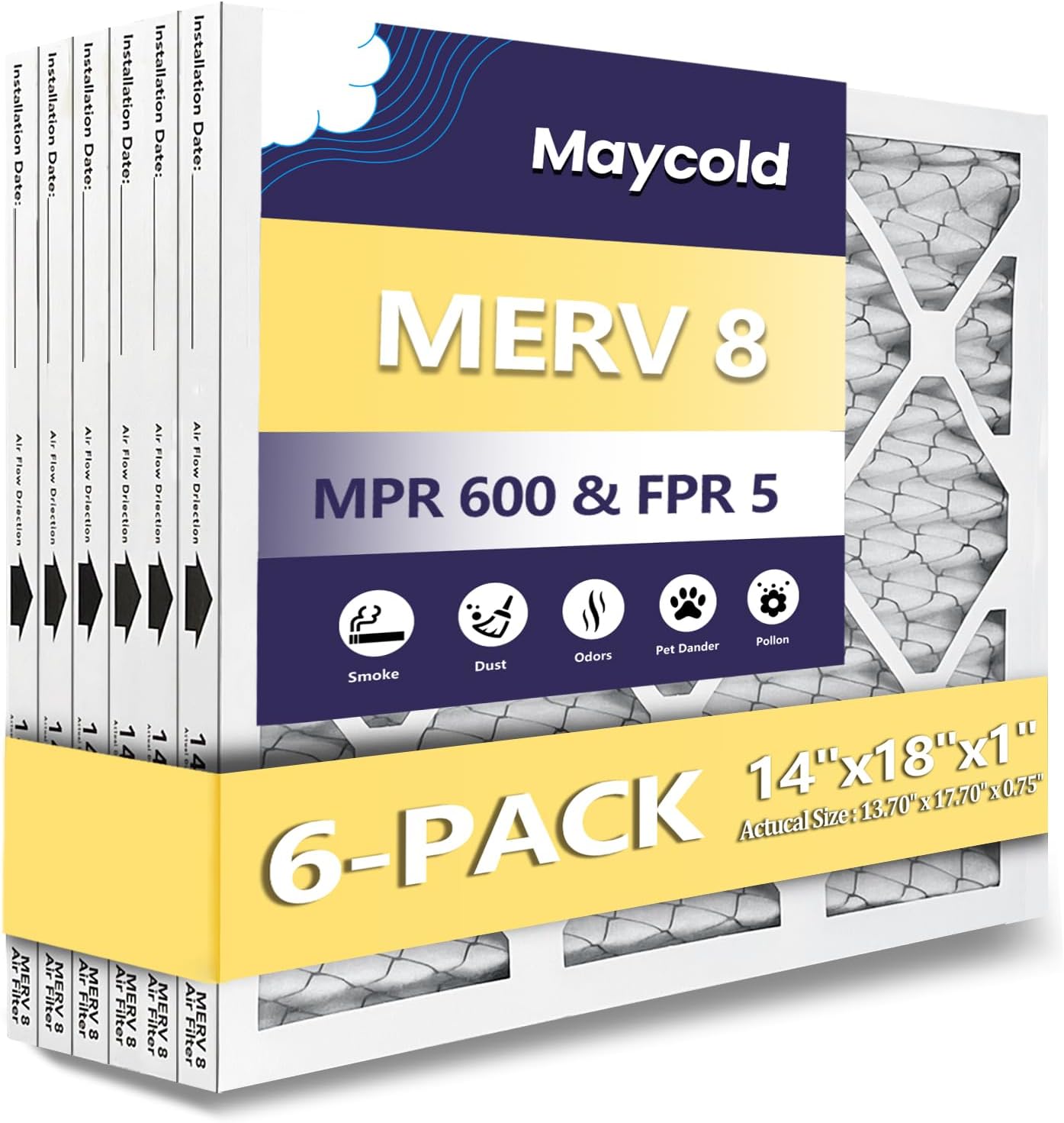 Maycold MERV 8 14x18x1 Furnace Filters (6-Pack) – pleated HVAC air filters