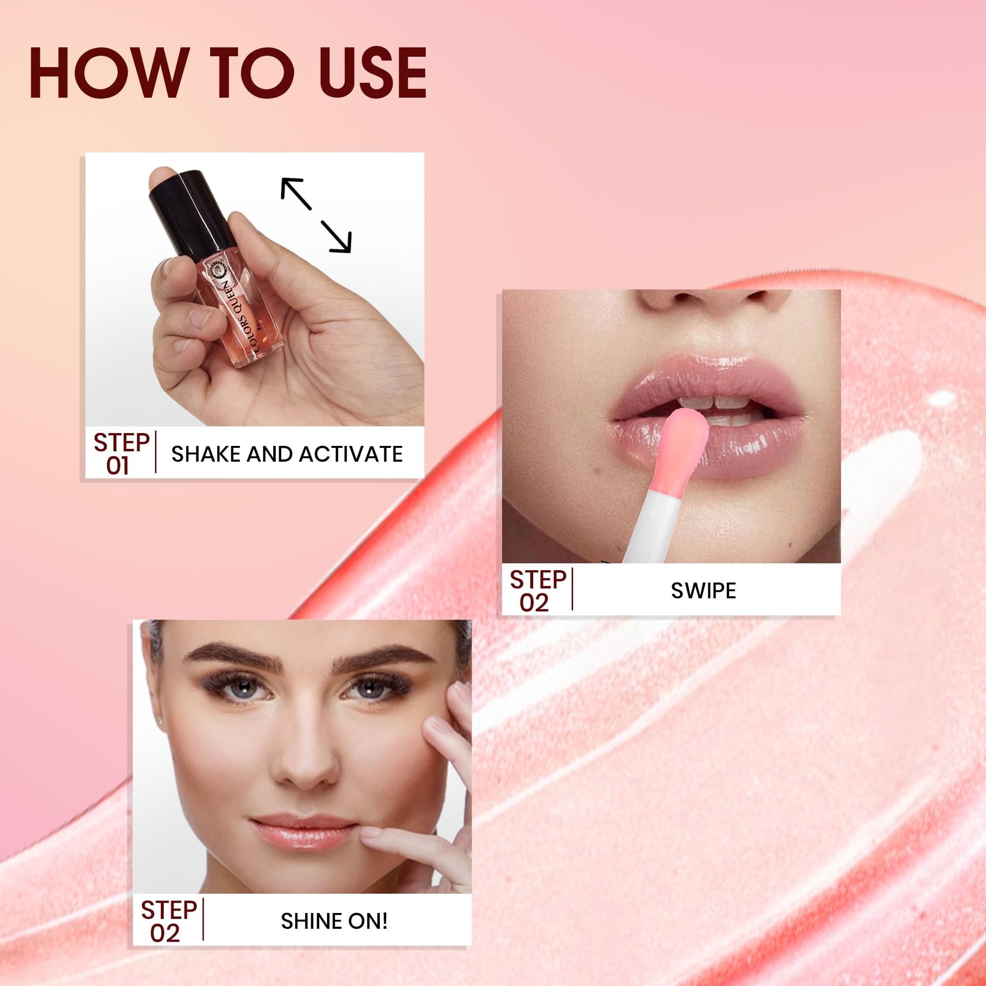 Colors Queen Lip Therapy Glossy Lip Gloss | Nourishing & Hydrating Formula | Lightweight, Highly Pigmented and One Swipe Application | Non Sticky Lip Gloss with Extra Large Applicator (02 - Avocado, 4.8ml) - Image 4 thumbnail