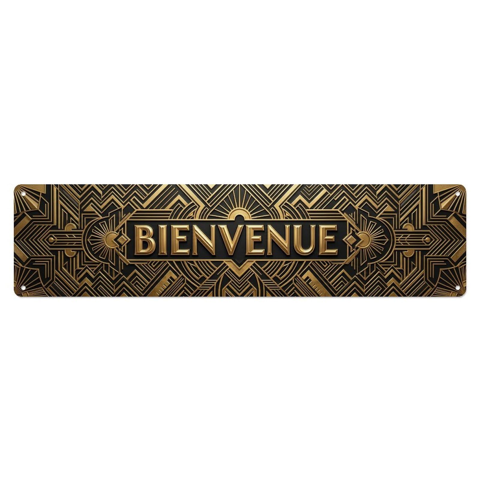 Art Deco Geometric Gold Welcome Metal Tin Skinny Sign Plaque Wall Decor for Cafe, Club Bar, Office, Home Garden Metal Poster 4x16Inch