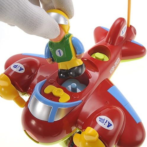 Miniatura 5 de PowerTRC Avión de dibujos animados a control remoto para niños con piloto extraíble y compañero de animales (rojo)