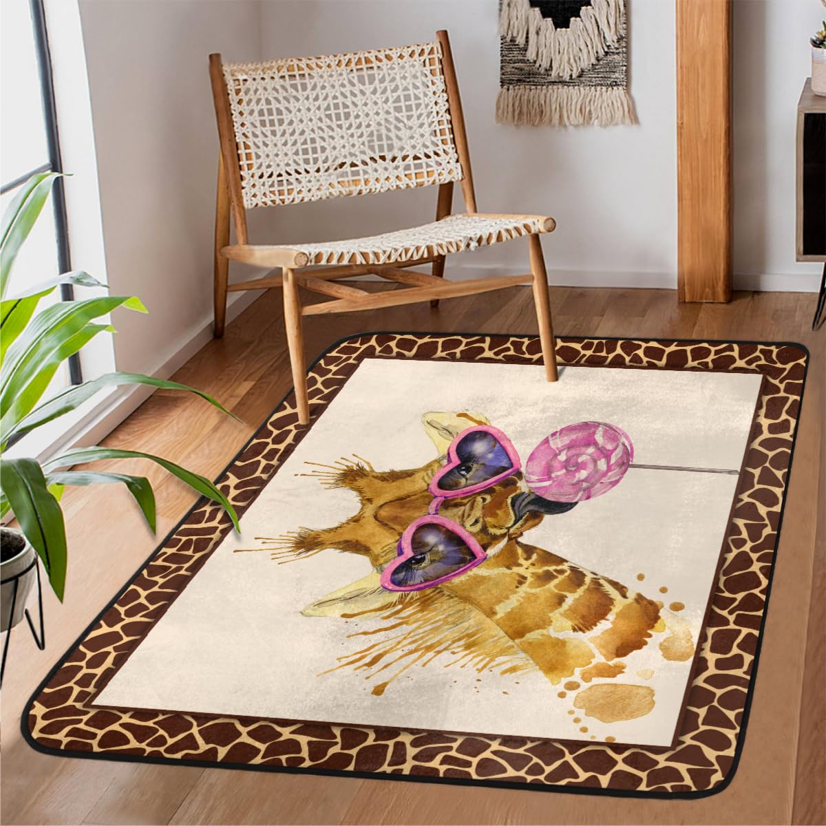 Grand tapis antidérapant chambre enfant lavable girafe 122x160