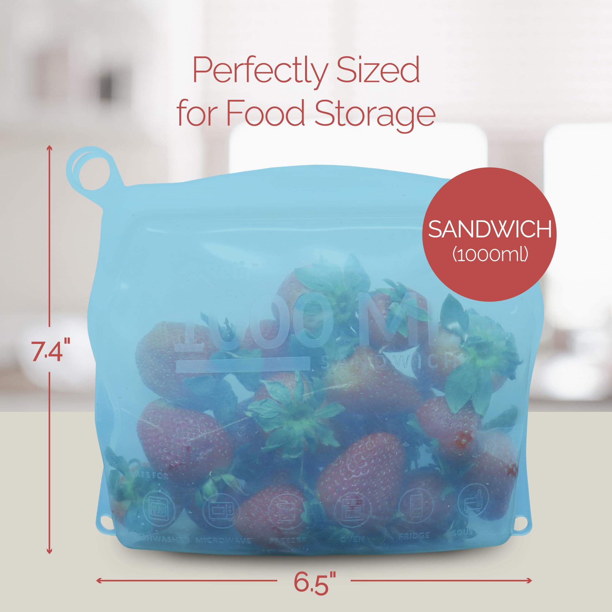 Reli. Sacchetti riutilizzabili in silicone (confezione da 2) | Sandwich (1000 ml), Aqua | Sacchetti in silicone per la conservazione degli alimenti | Sacchetti riutilizzabili per alimenti,