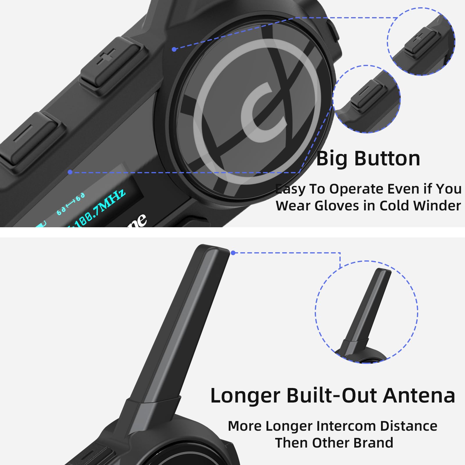 Auriculares Bluetooth para motocicleta, intercomunicador Bluetooth para motocicleta con pantalla LED para 6 pilotos, uso de carga/marcación de voz universal para motocicleta