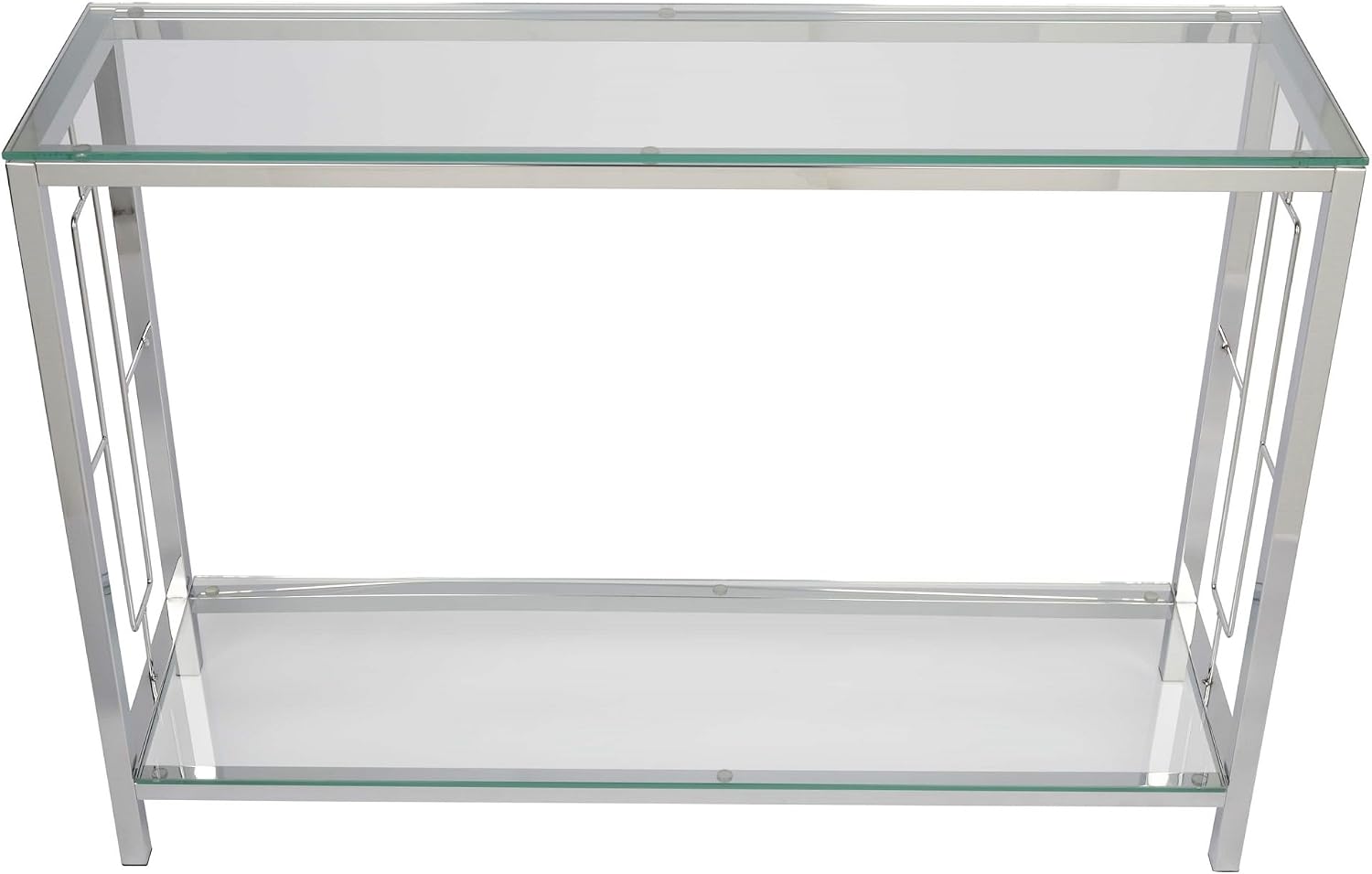 Chrome Metal Glass Accent Console Sofa Table with Shelf