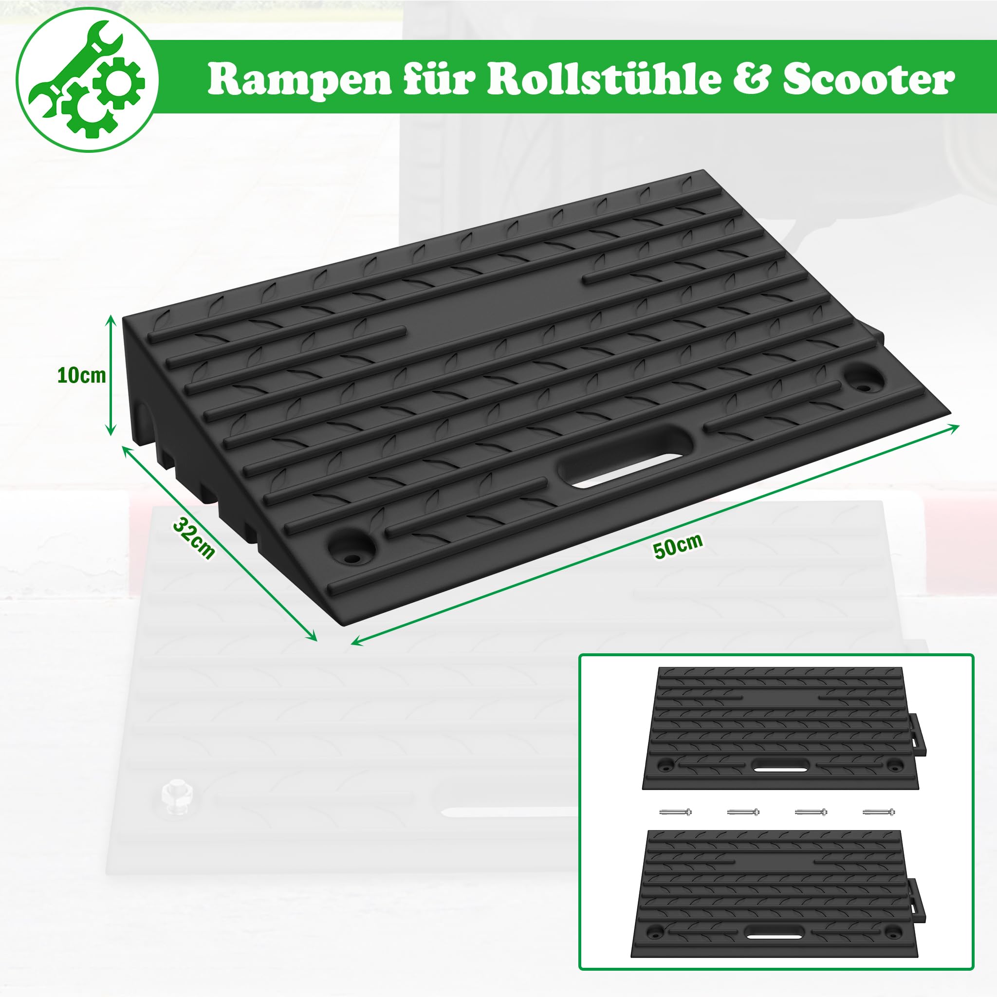 SUBTLETY 2 rampas de goma para bordillos, modulares, de plástico, portátiles, para bordillos, plataformas de carga hasta 2000 kg, antideslizantes, para coche, moto, sillas de ruedas y scooters