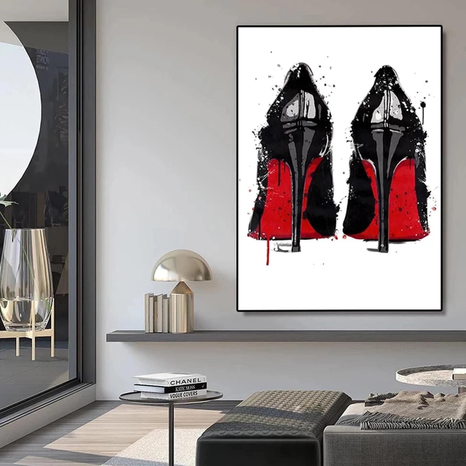 Amazon.co.jp: 黒と赤のハイヒールの靴キャンバス絵画高級ハイヒールの
