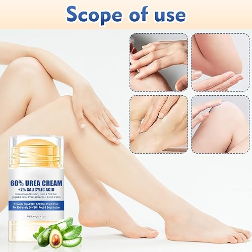 Miniatura 5 de Crema hidratante y antigrietas para pies, 60% urea, hidratante y alivia las grietas y la sequedad, crema para pies para manos y talones, reparación
