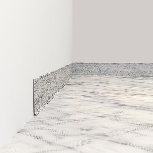 Moldura flexible para zócalo de pared, base de vinilo autoadhesivo de 4 pulgadas, base de goma para despegar y pegar (grano de madera gris)