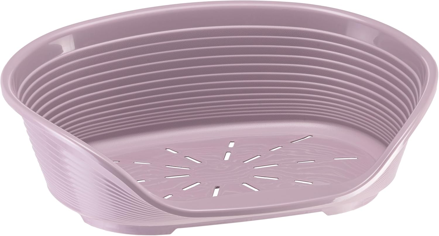 Ferplast Cat Bed, Plastic Dog Bed Small, Ventilation Holes and Non-Slip Rubber Feet for Added Stability 49 x 36 x h. 17.5 cm. Pink