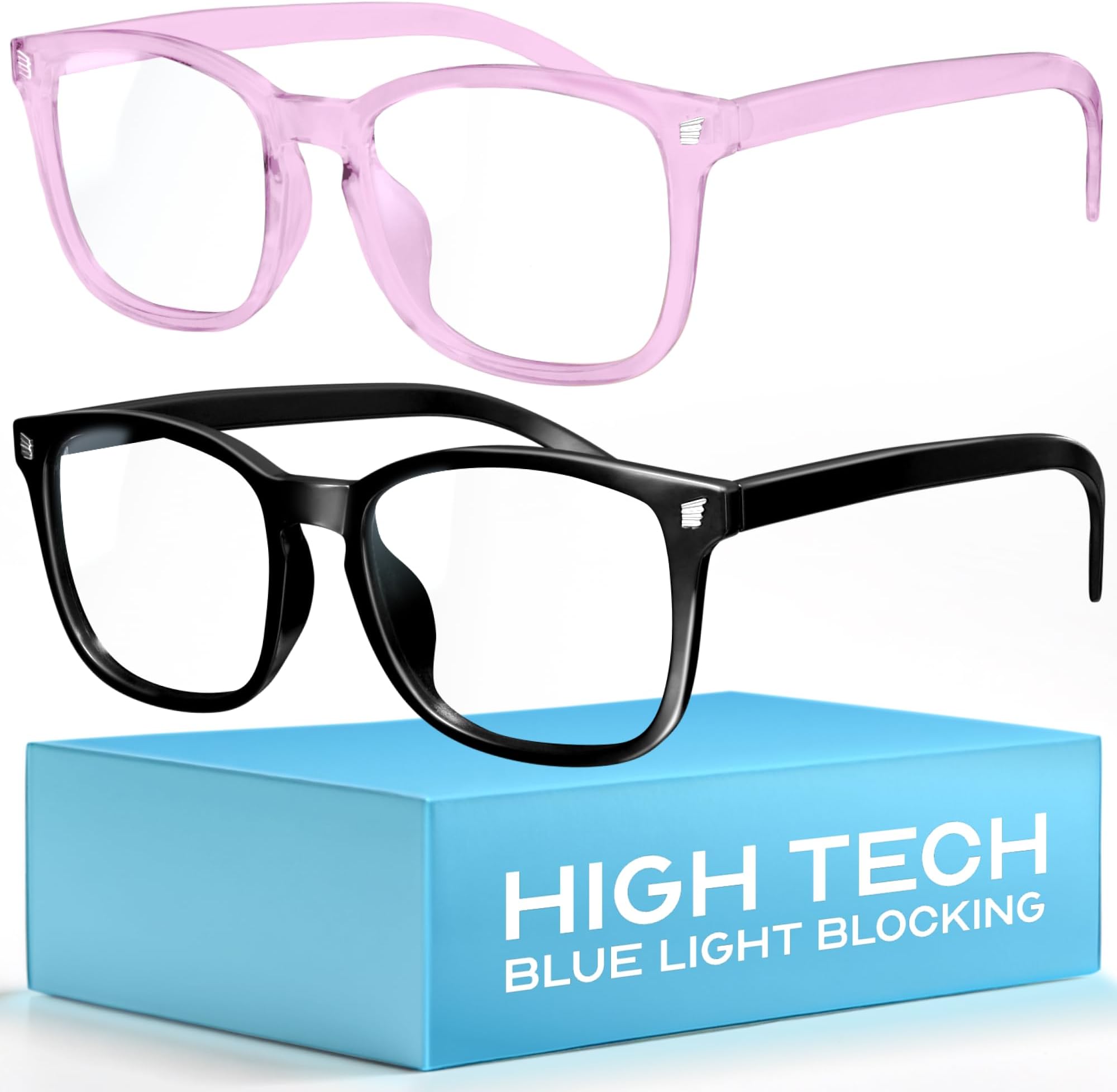Livho Women Men Blue Light Blocking Glasses 2 Pack Computer Reading Game TV Phone Glasses Eye Fatigue UV Protection