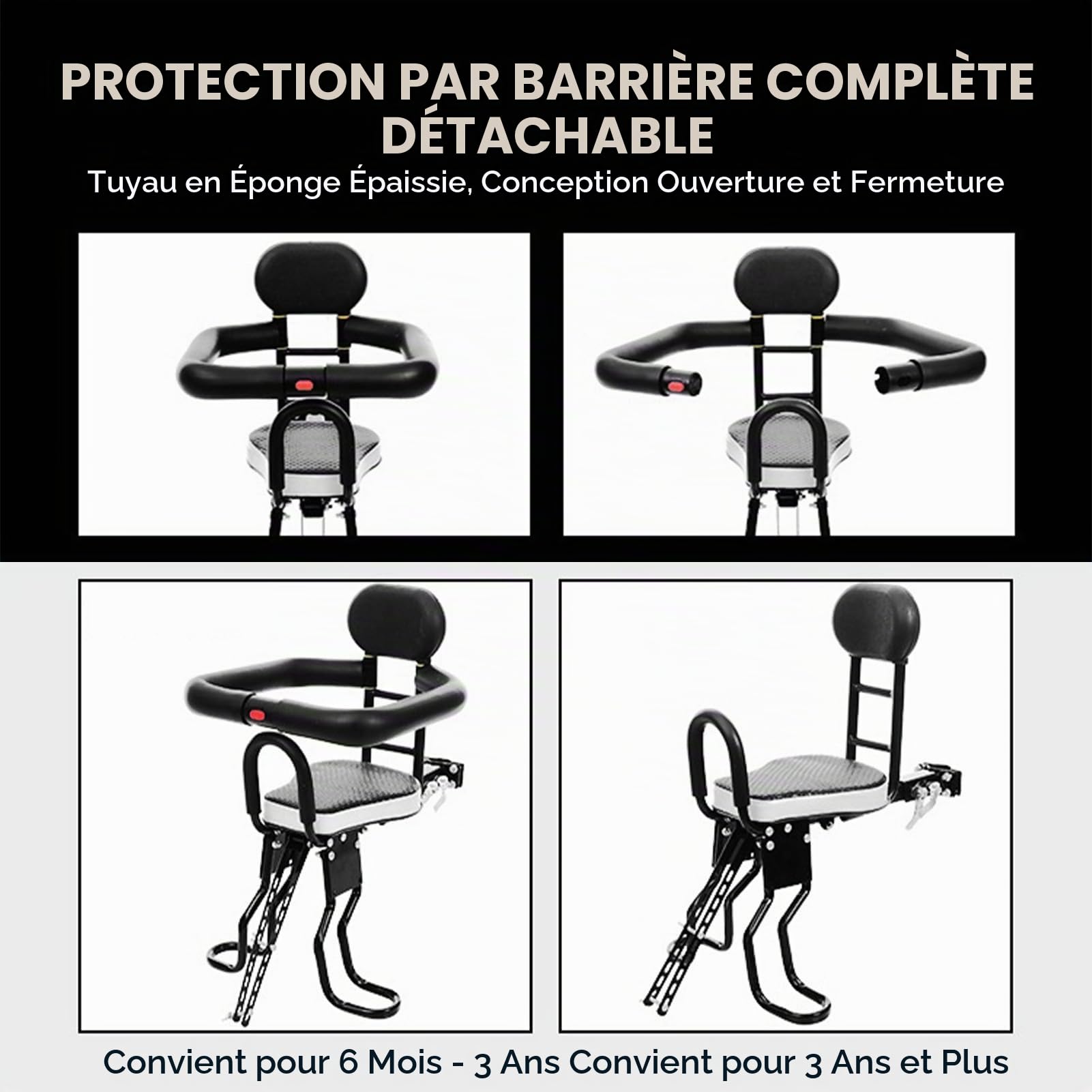Jectse Siège de Vélo électrique pour Enfant monté à l'avant, Siège en éponge épaisse, capacité de 80KG, Repose-Pieds Réglable, Cadre en Acier pour Enfants