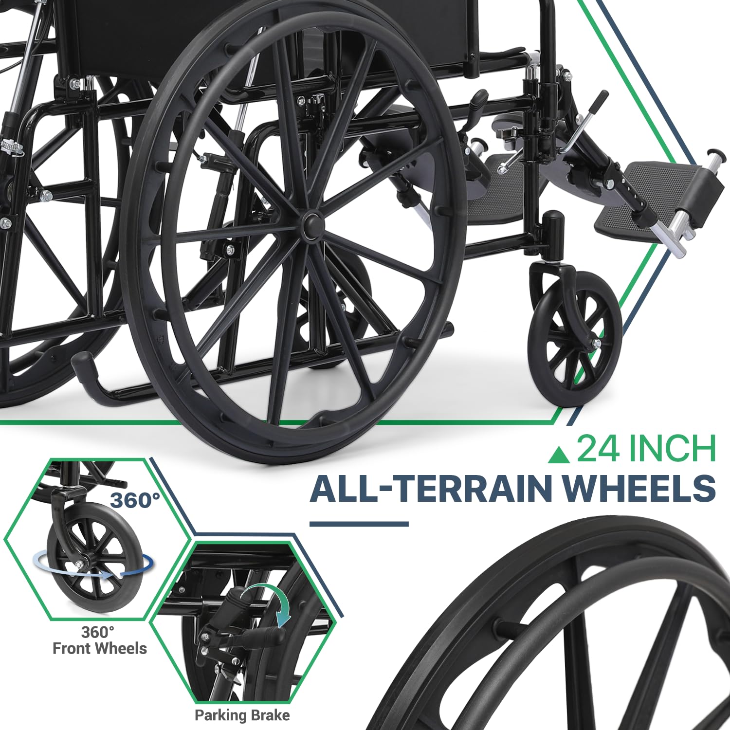 Magshion Silla de ruedas plegable con respaldo alto para adultos, 300 libras, 18.5 pulgadas, asiento reclinable, plegable, autopropulsado, silla de ruedas de transporte resistente