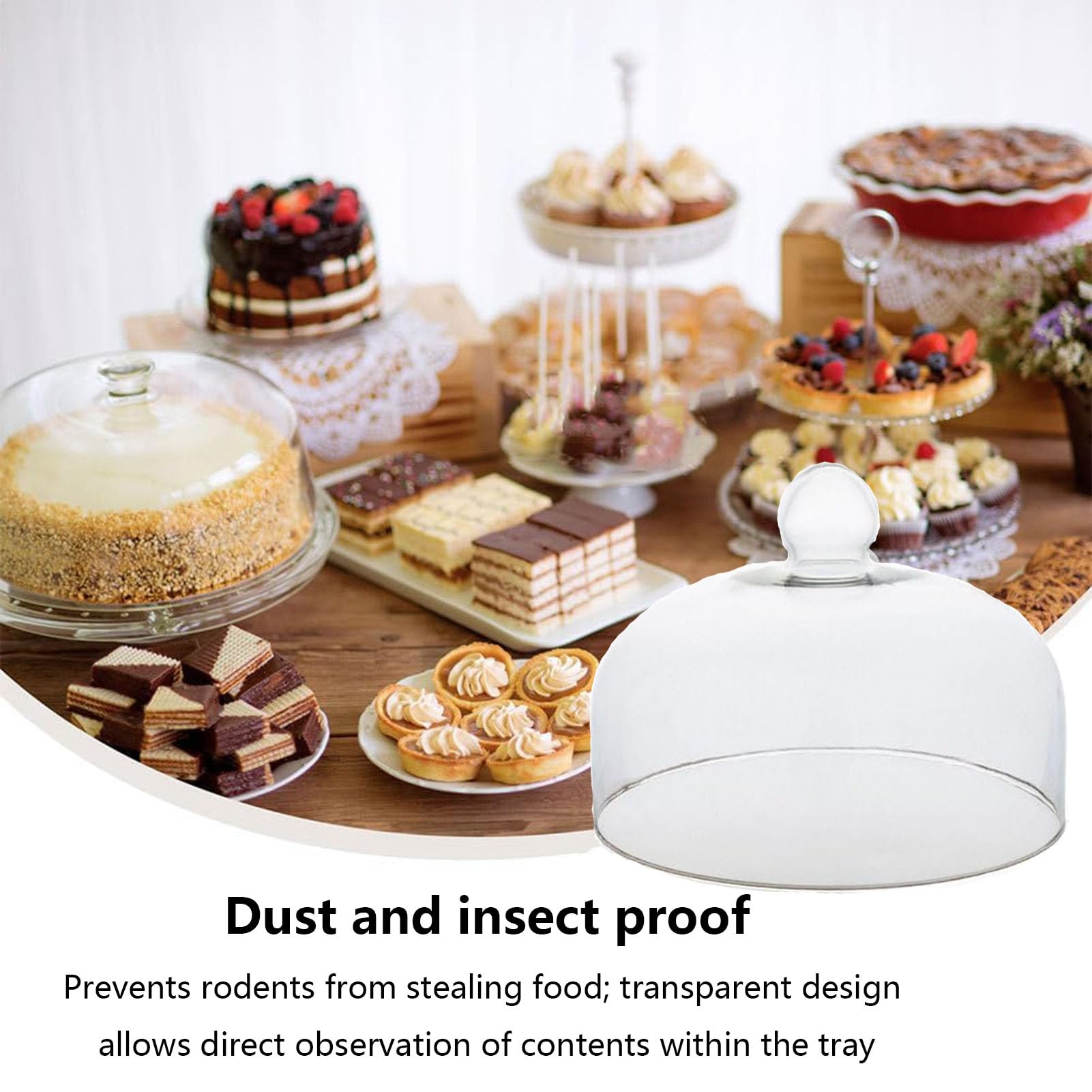 Campana De Cristal Transparente para Tartas, Pasteles Y Postres Protege Y Exhibe Tus Creaciones En La Encimera De La Cocina Elegante Bandeja para Servir,23cm