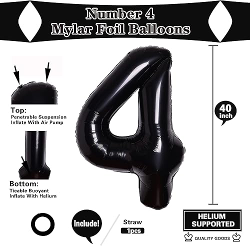 Miniatura 2 de Globos negros de 40 pulgadas con números 4 dígitos de helio, globos de aluminio de Mylar de gran número pastel para fiesta de cumpleaños de 4 años,