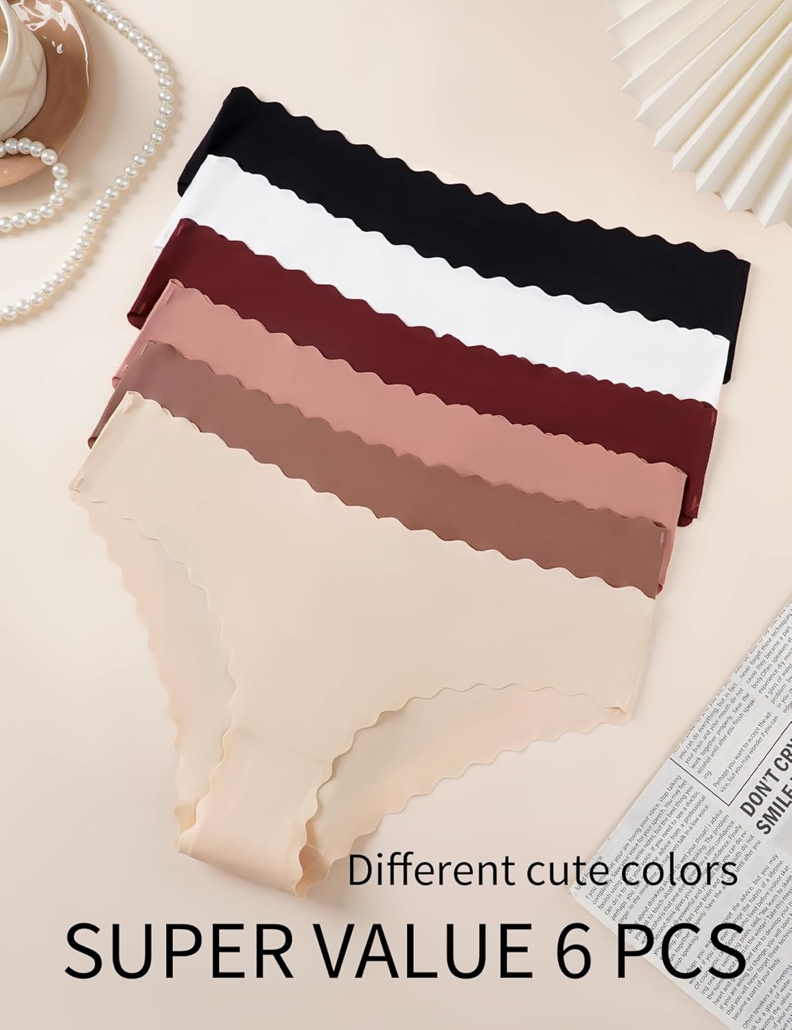 6-Pack Seamless Underwear for Women – Cheeky No Show Bikini Panties with Cotton Gusset, Low-Rise Wave Edge (S-XL) - Image 5
