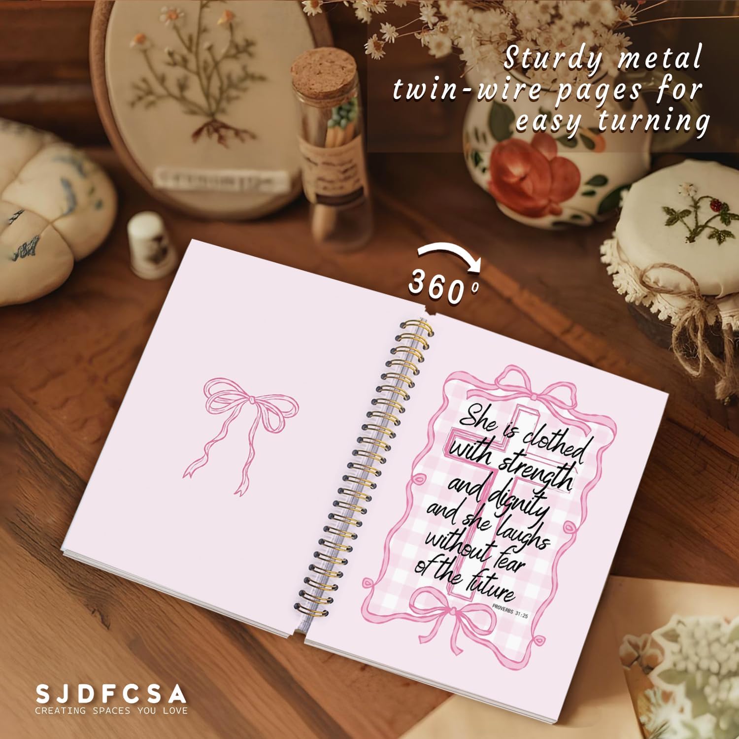 Inspirational Christian Notebook Journal, Coquette Preppy Pink Bow Bible Verse Journal for Women, Pink Girly Office Supplies, Religious Scripture Spiral Notebook 5.5x8.3 Inch - Image 4