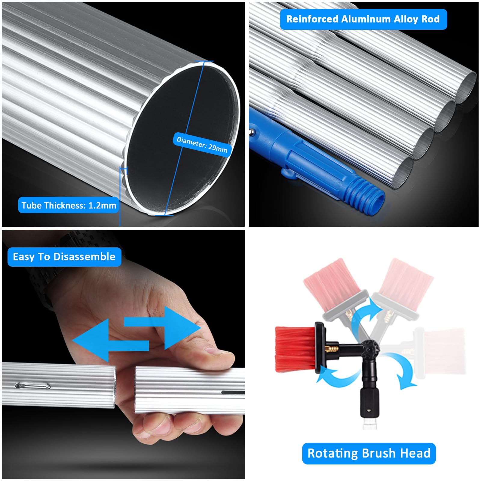 Cepillo Extensible de 5 a 12 m para la Limpieza de Paneles solares con Mango telescópico con Suministro de Agua y Cabezal de Cepillo de 35/55 cm para una Limpieza eficaz de Ventana