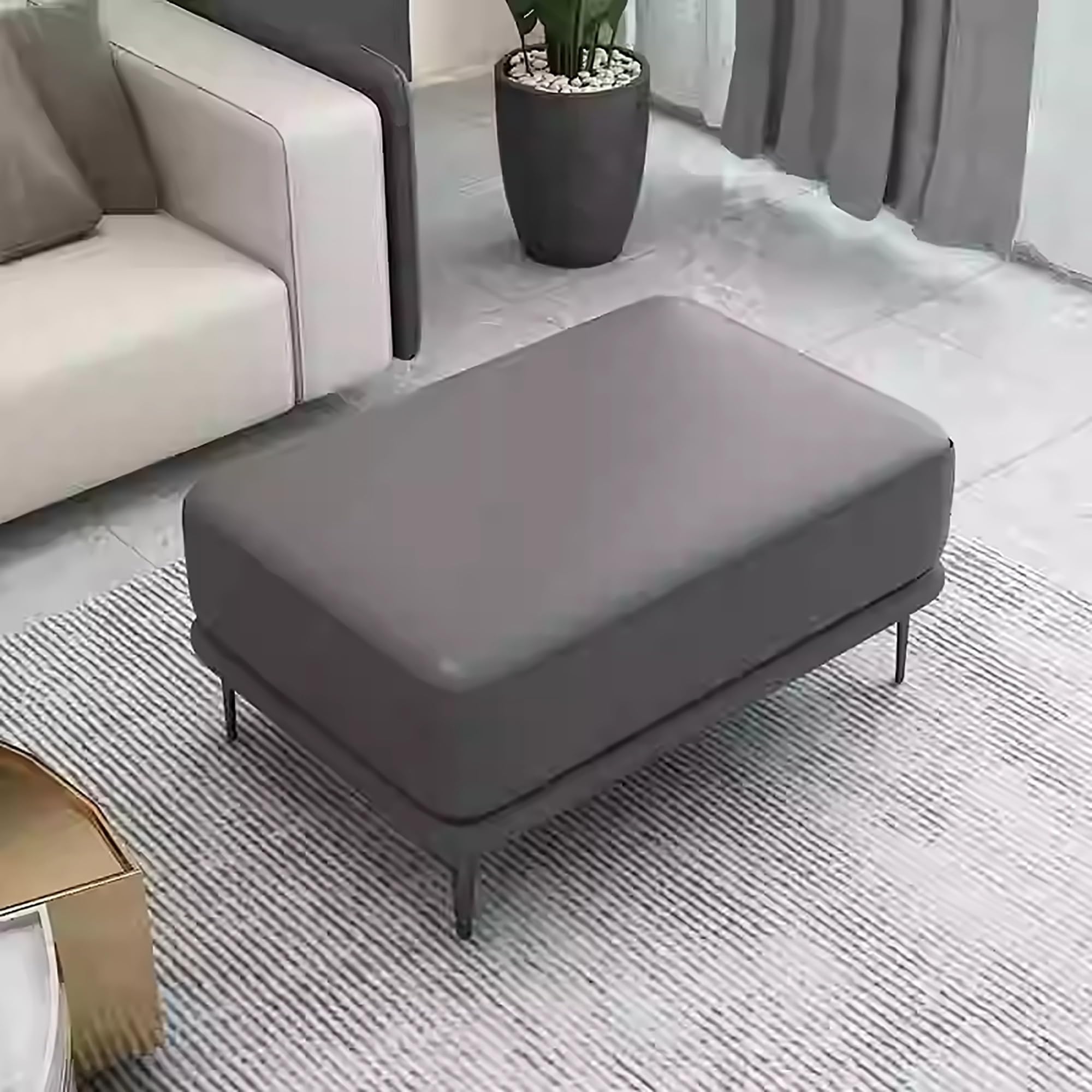 LMMIAOZ Leather Foot Rest Bench for Living Room Large Square Coffee Table and Shoe Change Stool Upholstered Oversized Pouffe for End of Bed Grey 80x60x42cm