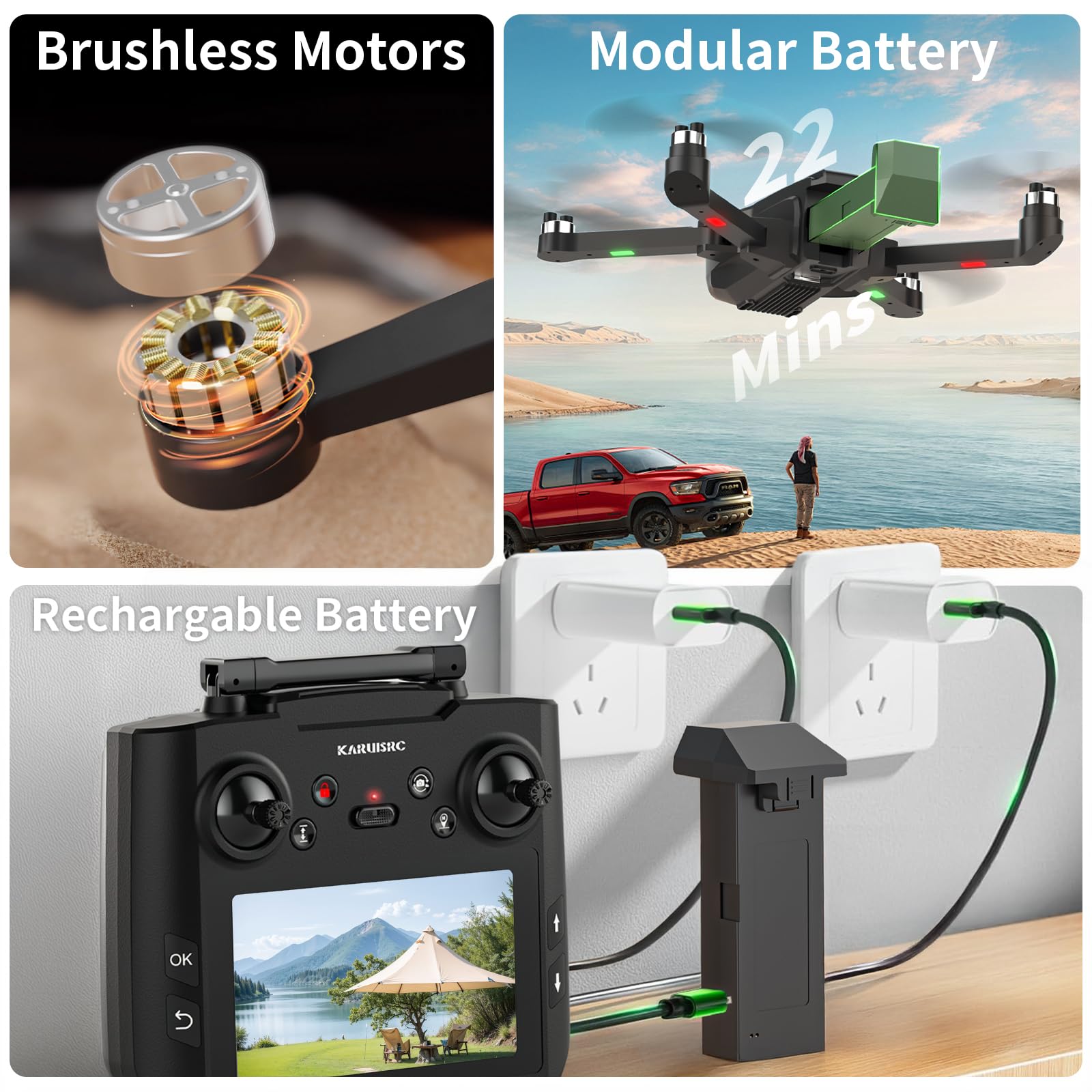 GPS Drone Con Fotocamera 4K, Schermo FPV 4,5", Trasmissione 5GHz, Motore Brushless, Ritorno Automatico, Follow Me & Scheda SD. Controllo Gestuale, Flusso Ottico Per Adulti/Principianti