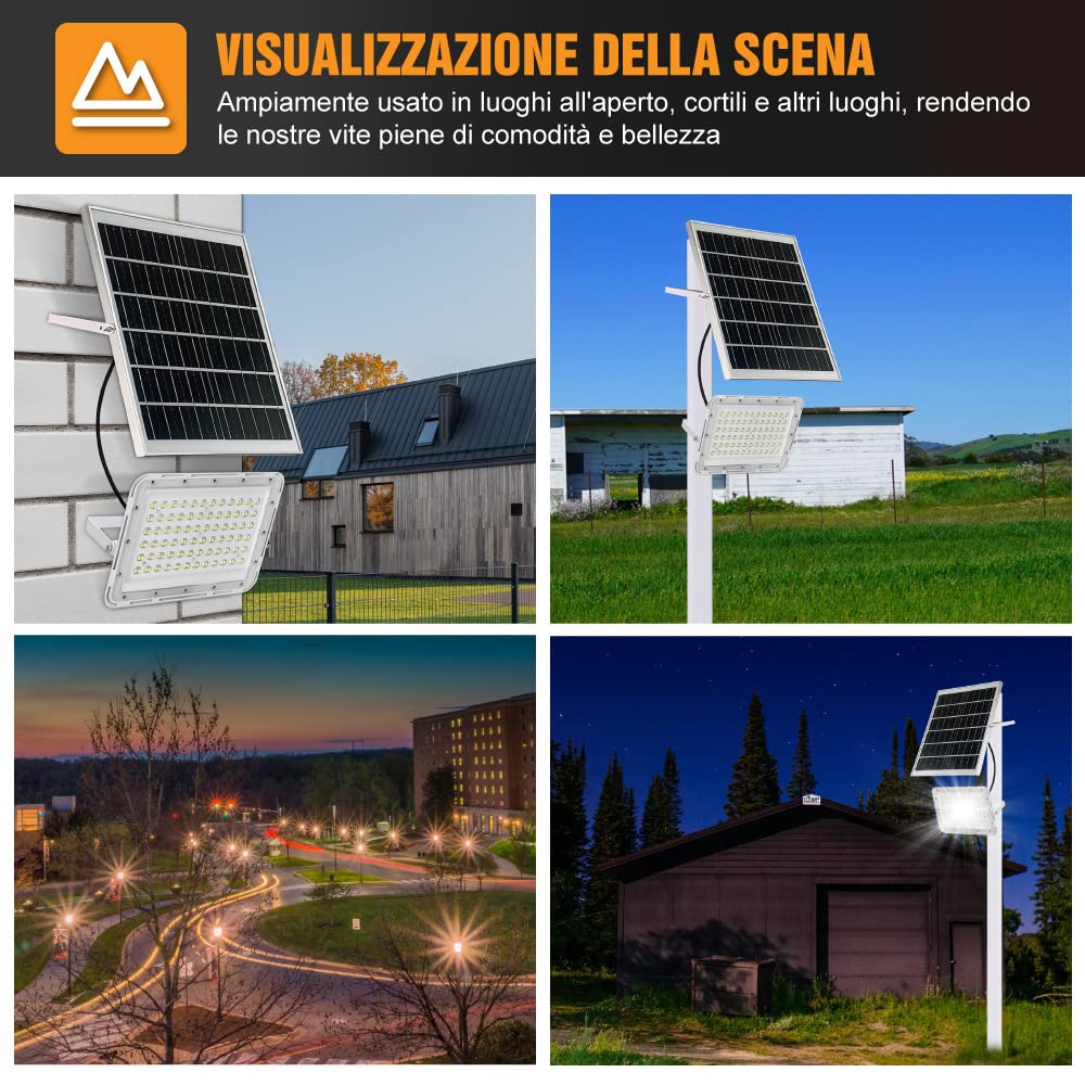 TIN SUM SOLAR ENERGY 300W Faretti Solari A Led Da Esterno, 24000Lumens Luce Fredda Di Inondazione Esterna IP67