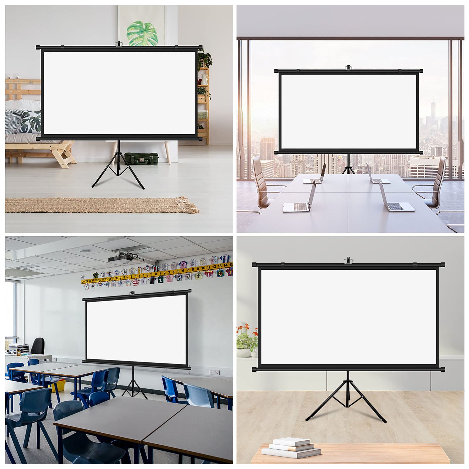 Pantalla de proyector portátil con soporte, trípode plegable HD de altura ajustable para uso en interiores y exteriores