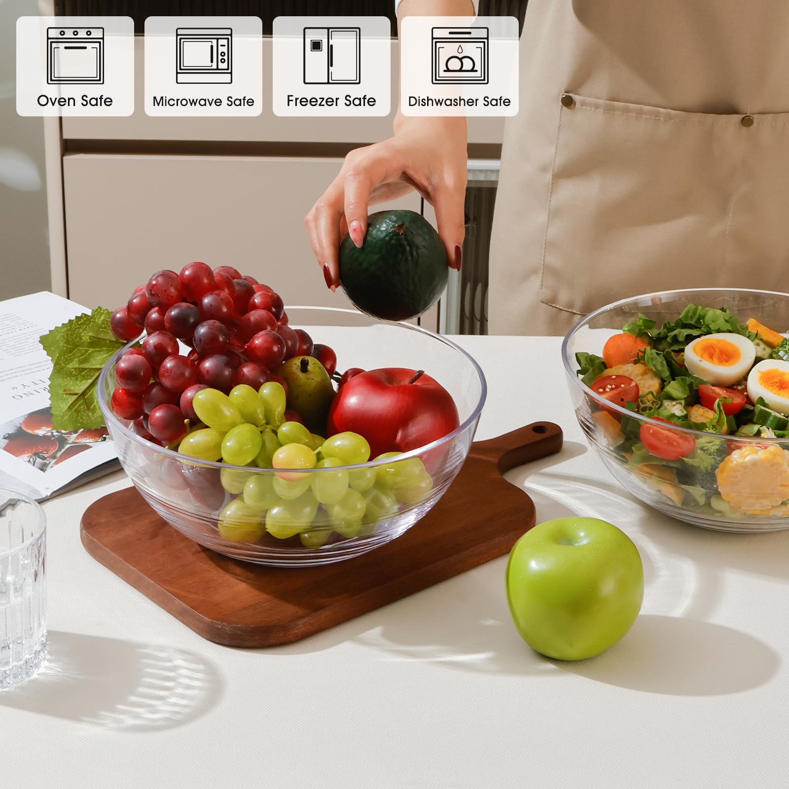 NUTRIUPS Cuencos grandes de vidrio templado, cuencos de ensalada para cocina, aptos para lavavajillas y horno (21 cm)