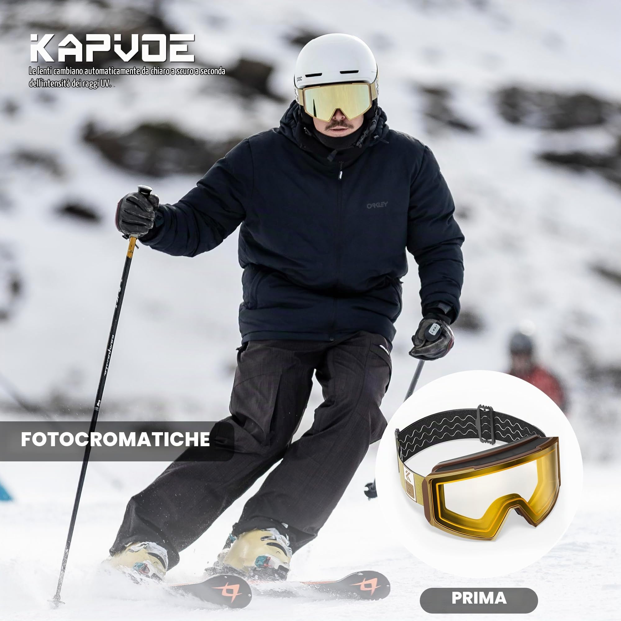 KAPVOE Maschera da Sci Fotocromatica con Lenti Magnetiche Antifog K719 | Protezione UV400, per Uomo, Donna e Giovani, Compatibile con Caschi, Ideale per Sci, Snowboard e Pattinaggio u ghiaccio 02