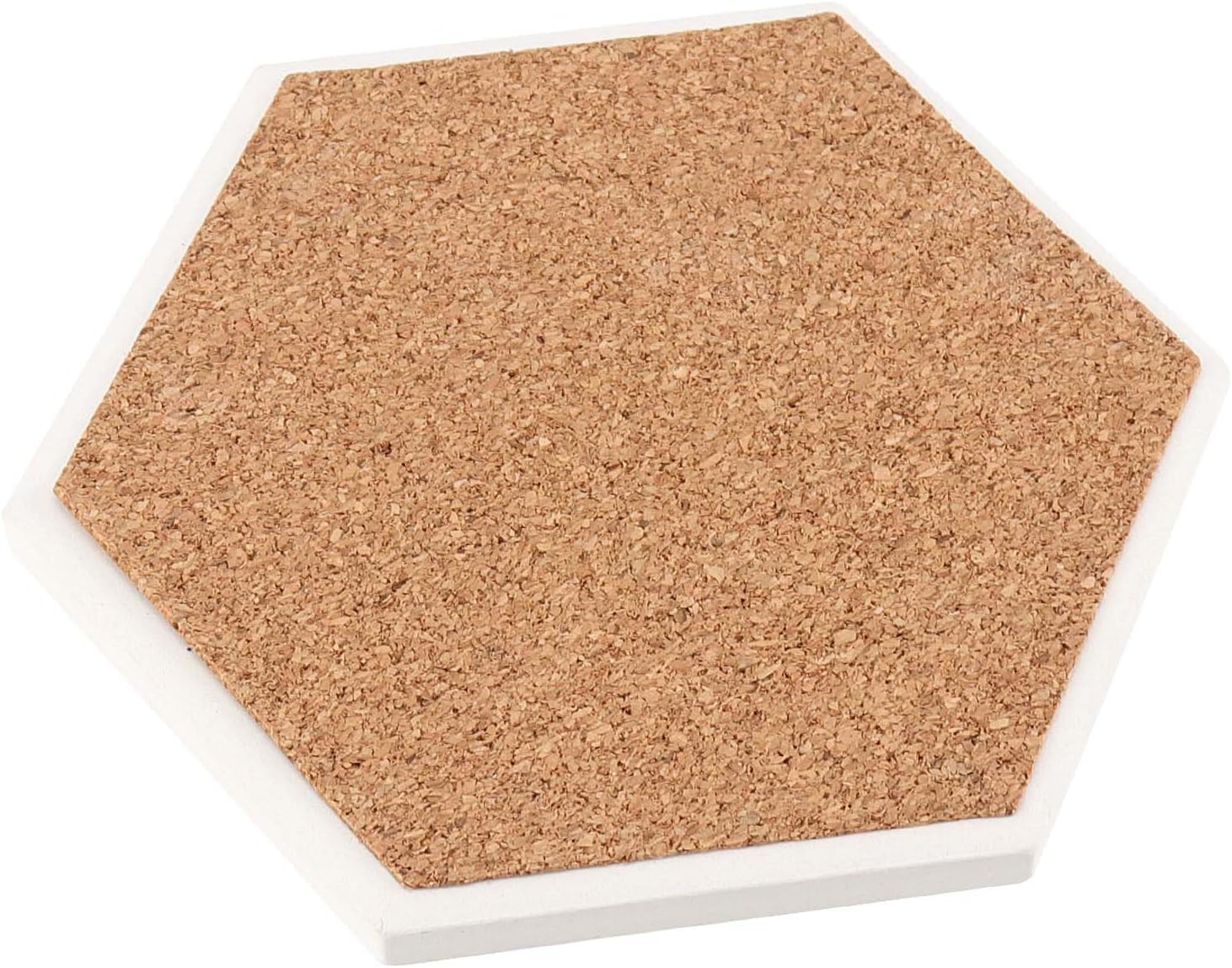 SEUNMUK 32 Pack 4.3 Inch White Ceramic Tiles for Crafts Coasters, Hexagon Unglazed Ceramic Tiles with 32 Cork Backings and 4 Holder, Blank Coasters for Painting, Acrylic Pouring, DIY