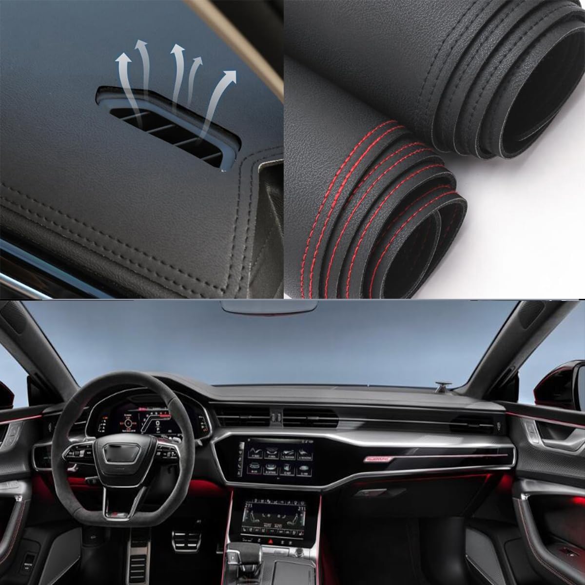 Black Leather Style Car Dash Mat Dashboard Cover Dash Panel Interior Console Pad Compatible for Audi RS7 2020-2025