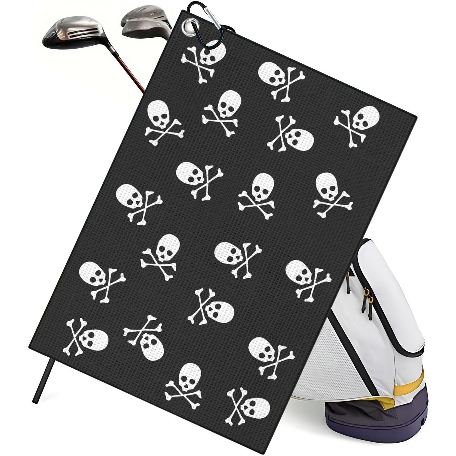 TUKRKRS Skull Crossbones Print Microfiber Golf Towel with Hook - 15.75"x23.62" for Young Rebel Golfers - Quick Dry for Clubs Balls - Edgy Style