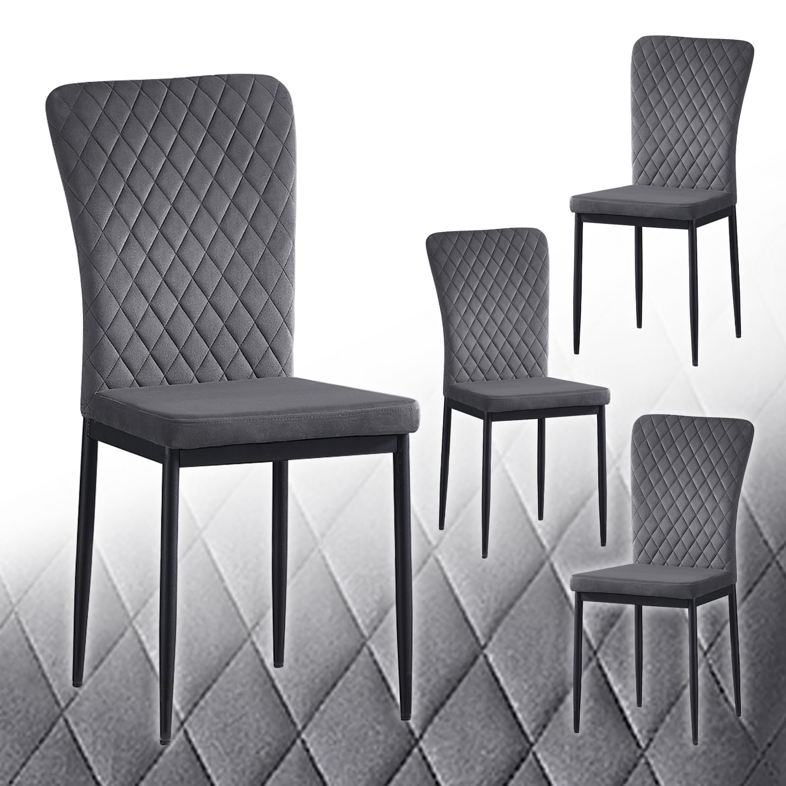 JaHECOME Set of 4 Velvet Dining Chairs High Back Padded Kitchen Chairs with Metal Legs for Kitchen Living Room Lounge Office,4 Grey Chairs
