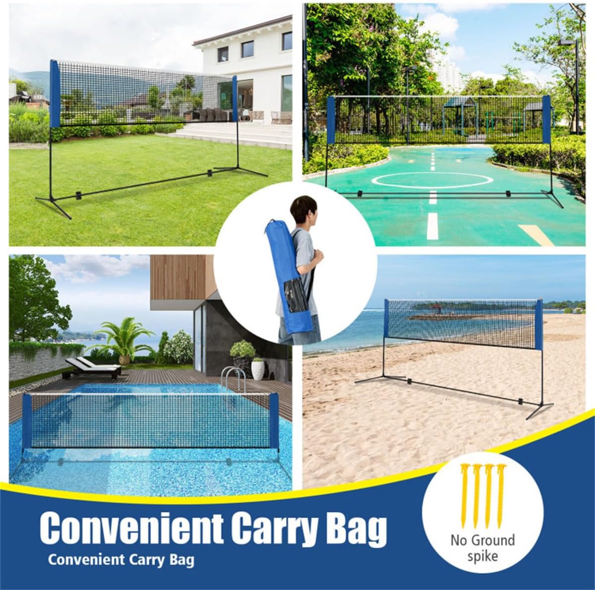 14ft Multi-Sport Net Set - Adjustable Height (33.5"-61"), Badminton/Volleyball/Pickleball/Tennis Use